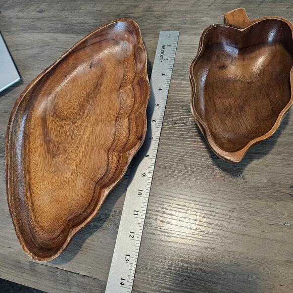 Vintage Monkey Pod Serving Dishes 2 Set Brown Hawaii Philippines Home Decor Boho - Picture 11 of 13